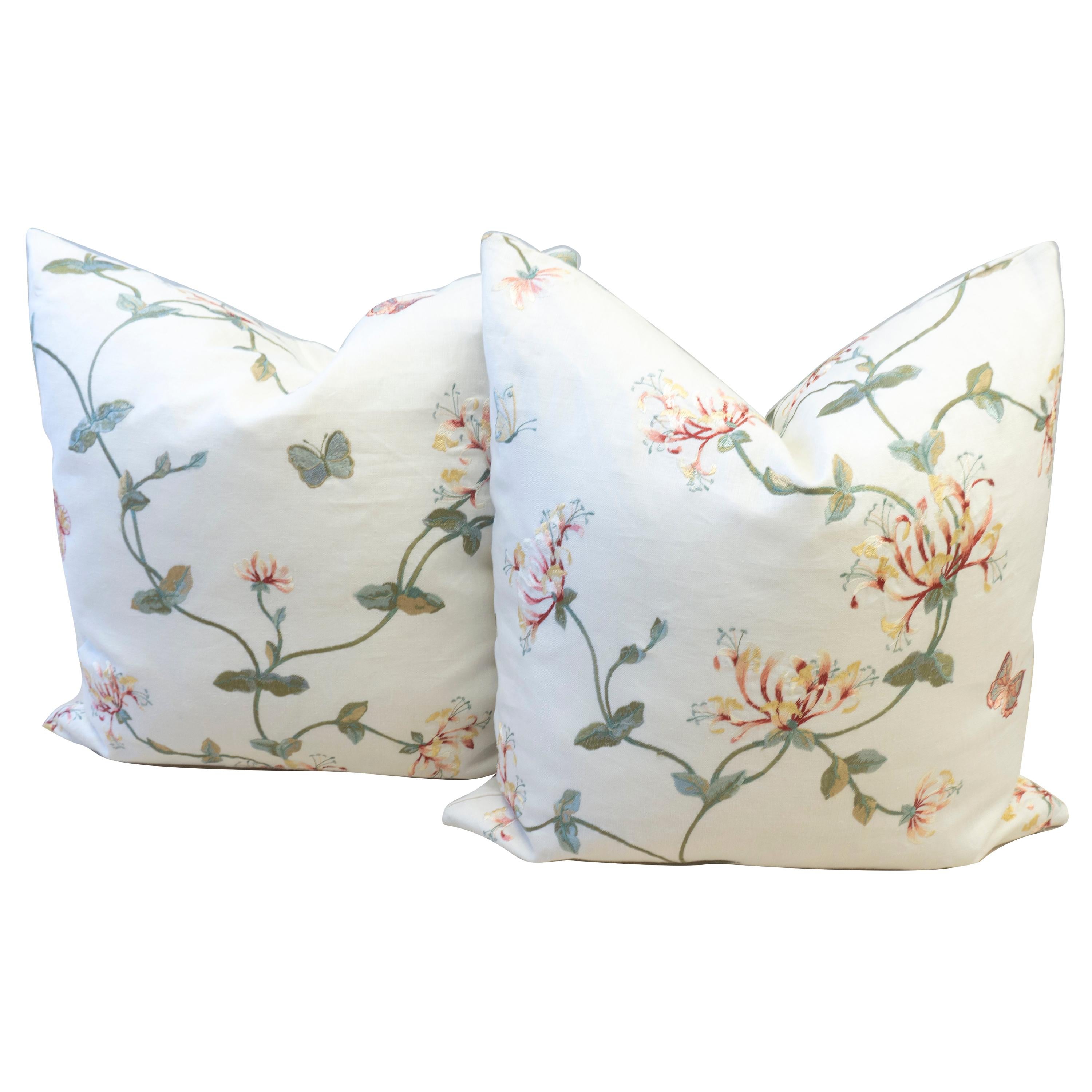 Throw Pillows with Flower Embroidery