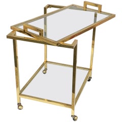 Romeo Rega style Trolley with Service Tray, Gilded Brass and Glass, Italy, 1980s