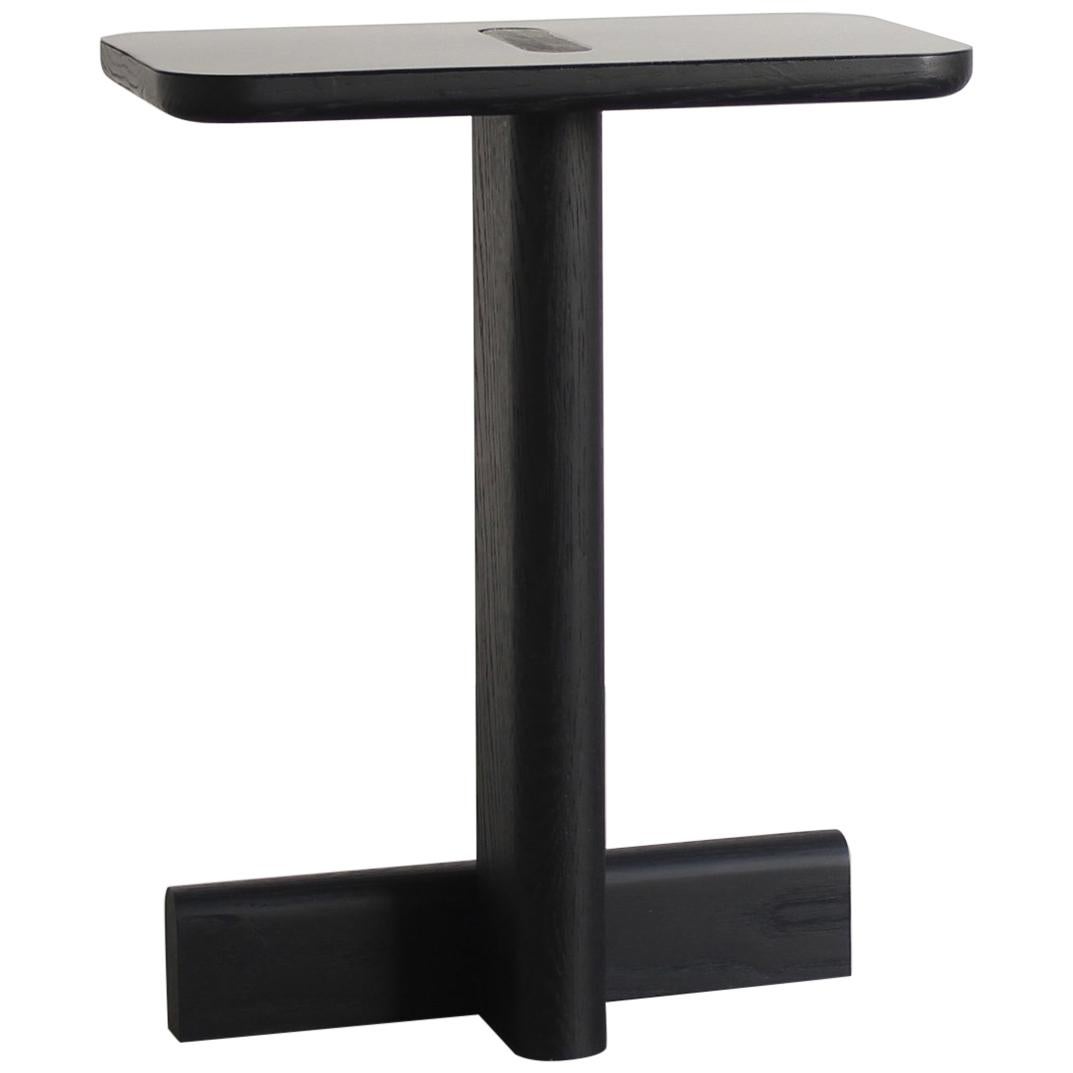 Hiko Side Table in solid white oak with 2mm black coated steel For Sale