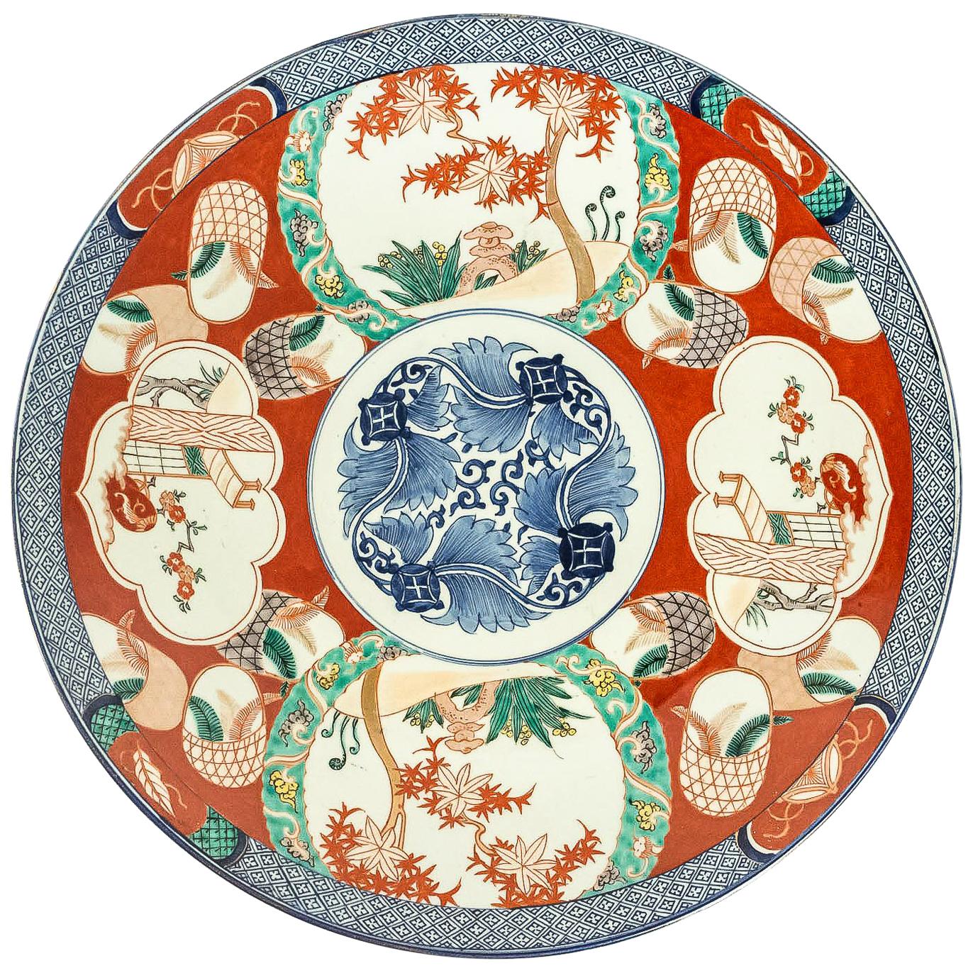 Mid-19th Century Japanese Polychrome Porcelain, Magnificent Round Dish