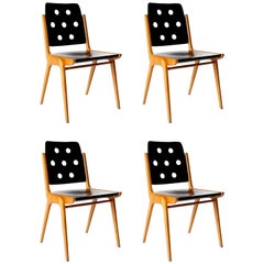 Set of Four Stacking Chairs Franz Schuster, Bicolored Beech Black, Austria, 1959