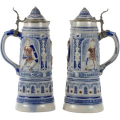 Antique Pair of 19th Century German Beer Stein