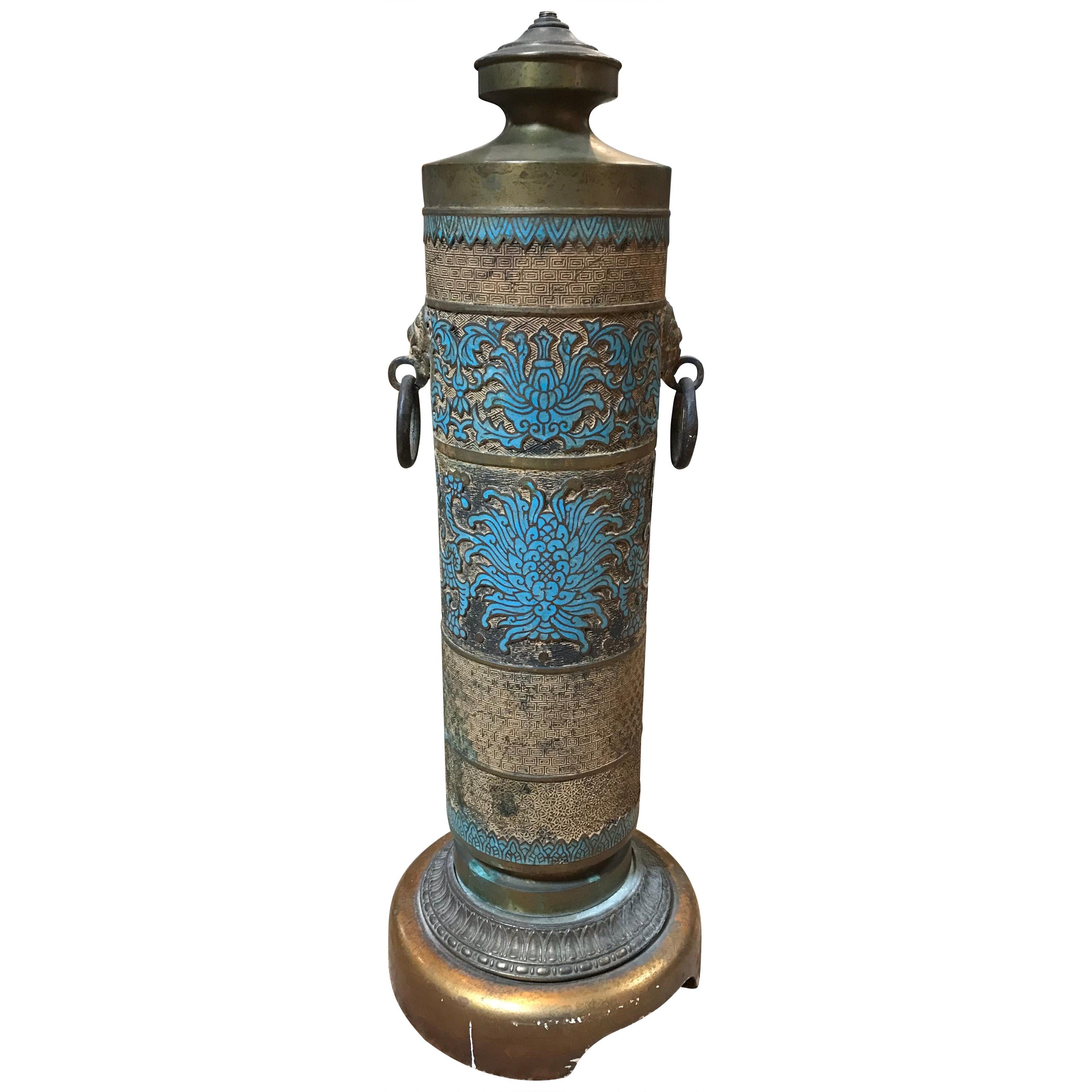 Brass Carved Lamp with Turquoise Accent