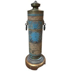 Vintage Brass Carved Lamp with Turquoise Accent