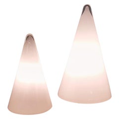 Pair of "Teepee" Opaline Glass Table or Desk Lights by SCE France, 1970s