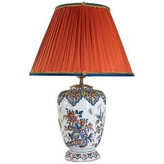 19th Century Polychrome Delft Faience Vase Converted in Table Lamp