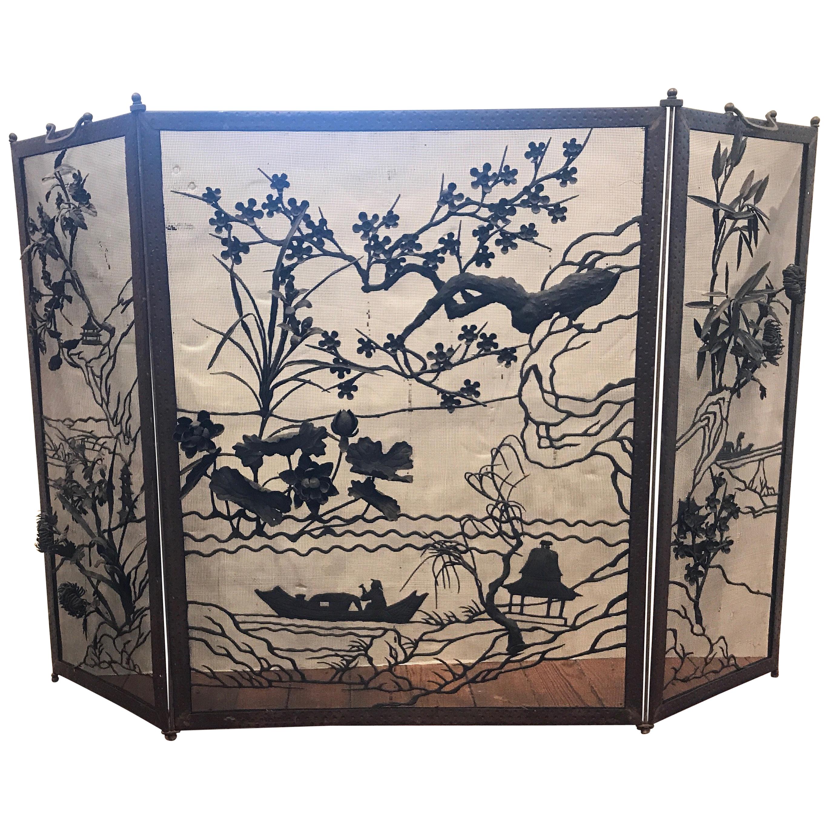 Japanese Iron Works Fire Screen