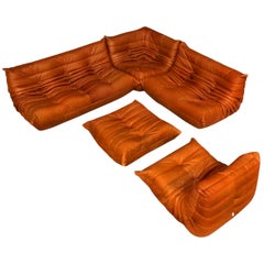 Vintage Cognac Leather Ligne Roset Togo Sofa Set, Designed by Michel Ducaroy, 1998