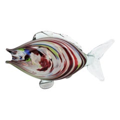 Murano Multicolor Striped Art Glass Fish Sculpure, 1950s