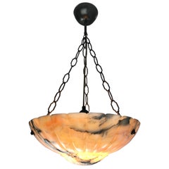 Top Quality Carved & Great Color W. Black Veins Alabaster Arts & Crafts Pendant