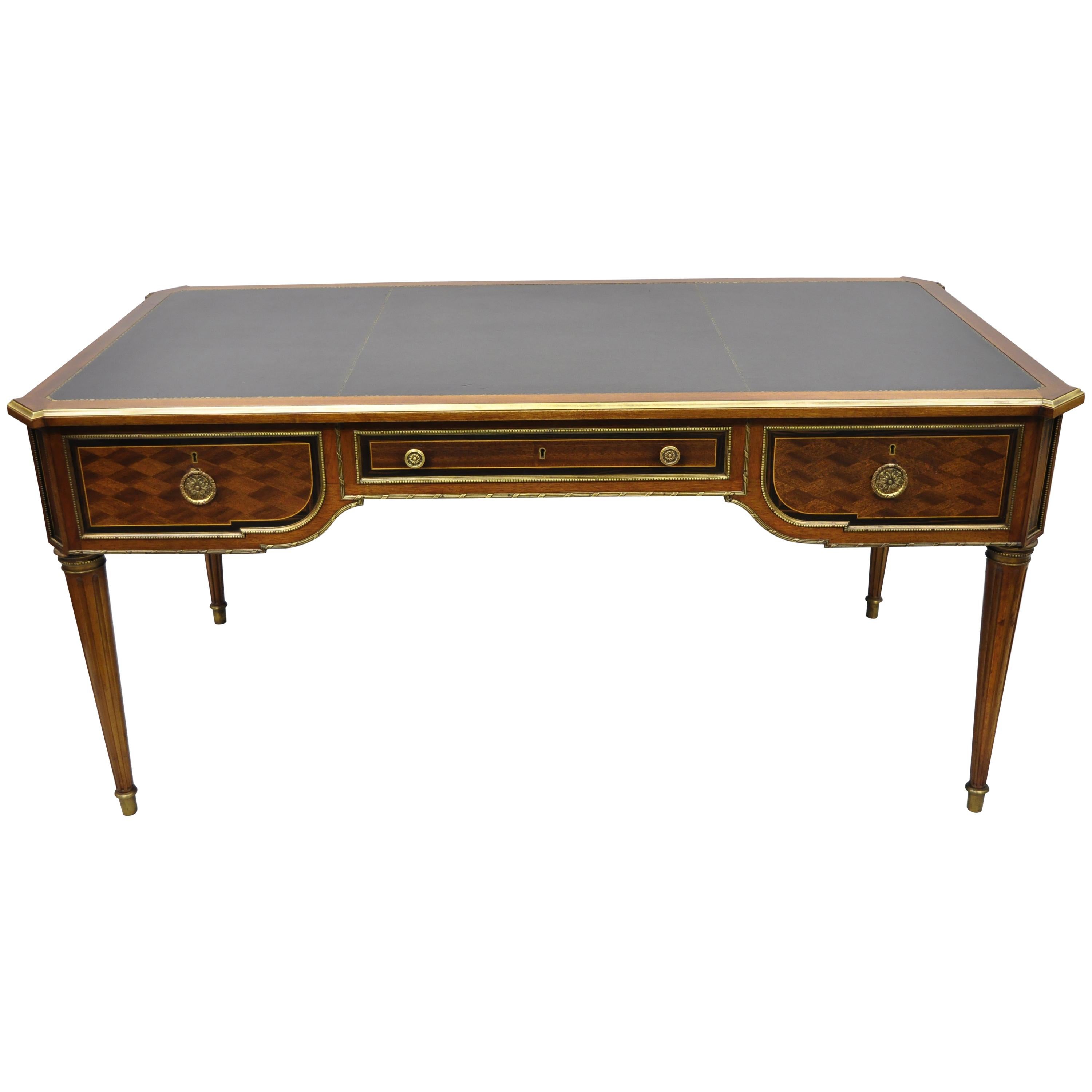 French Louis XVI Black Leather Top Bureau Plat Desk by Simon Loscertales Bona For Sale