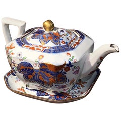 Antique Spode Ironstone 'Cabbage Pattern' Teapot and Stand, circa 1815