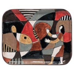 Retro Figural and Abstract Artwork Pottery Tray