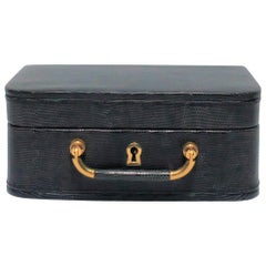 Asprey Gold Brass and Blue Leather Jewelry Box