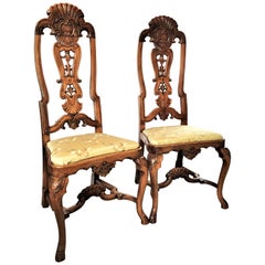 Pair 18th Century Portuguese Colonial Carved Palisander Side Chairs Rococo LA CA