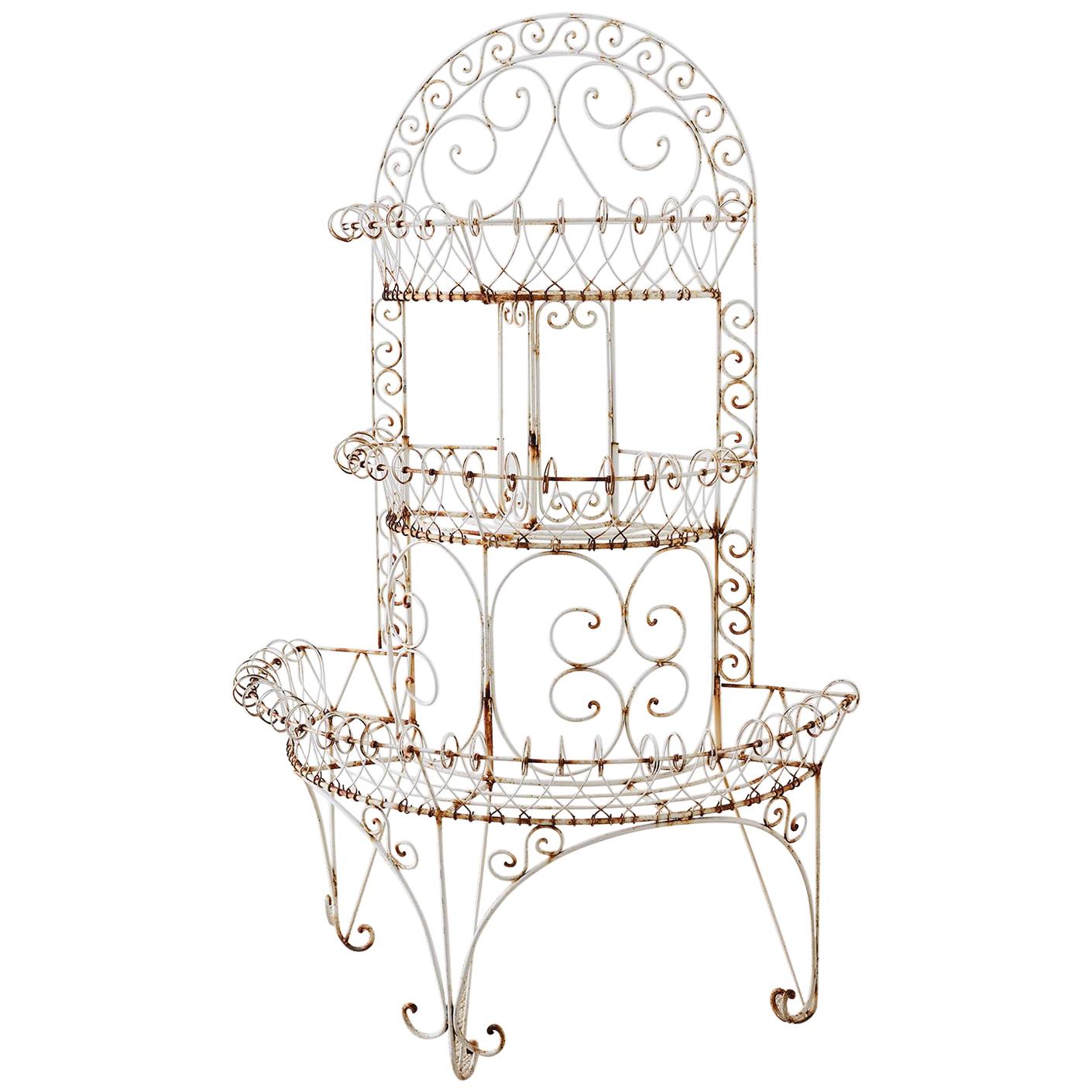 French Demilune Three-Tier Iron Wire Plant Stand