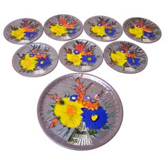 Set of Eight Retro French Porcelain Enamel 'Floral' Cake Plates