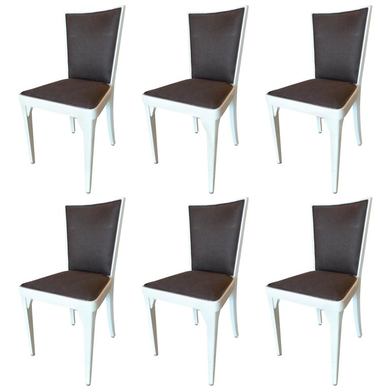 Set Of Six French 1940s Painted Pine Re Upholstered Dining Chairs Set Of Six French 1940s Painted Pine Re Upholstered Dining Chairs For