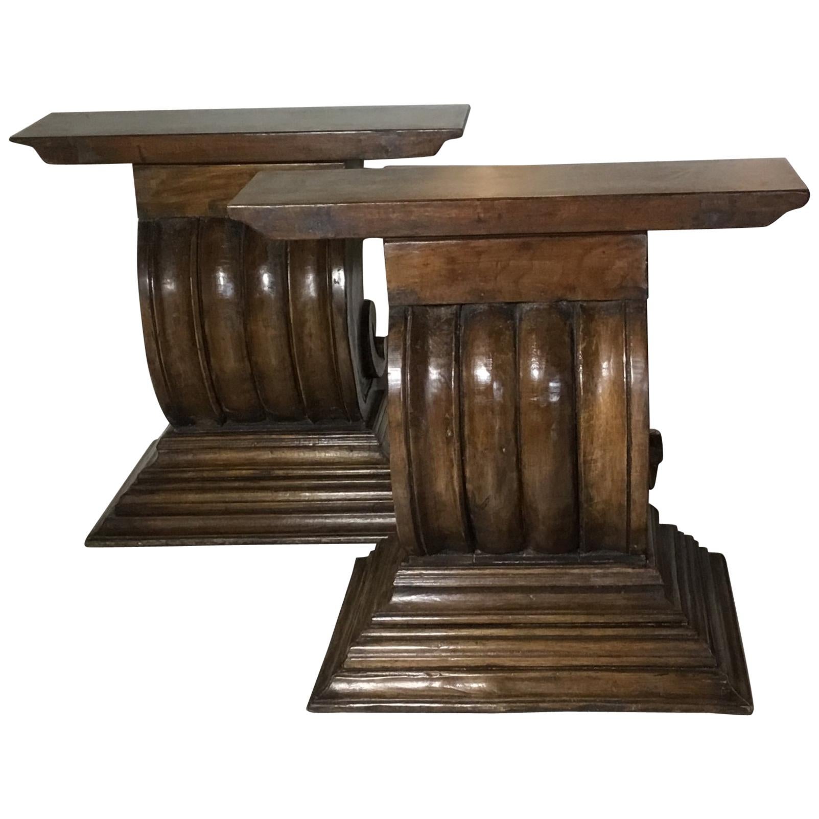Pair of Antique Hand Carved Wood Console Or Table Base.