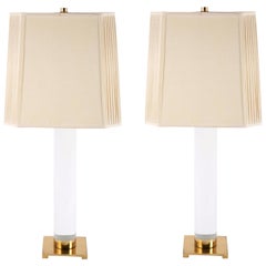 Pair of Hansen Crystal Lucite Table Lamps