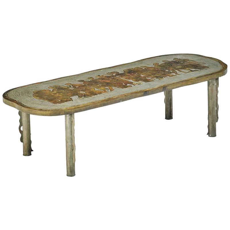 Acid Etched and Bronze "Romanesque" Coffee Table by Philip and Kelvin LaVerne For Sale