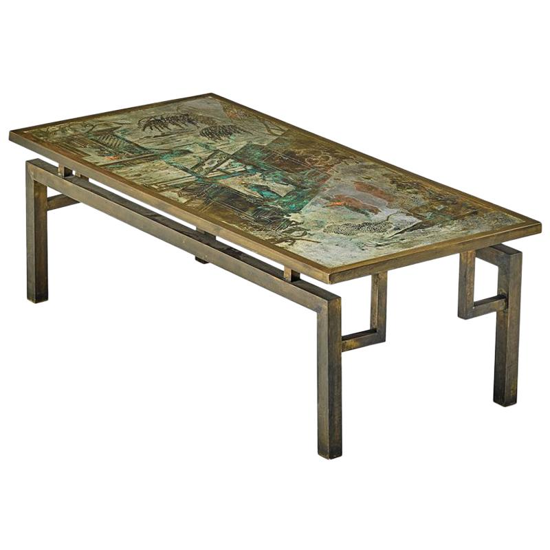 Acid-Etched and Patinated Bronze "Chan" Coffee Table, Philip and Kelvin Laverne
