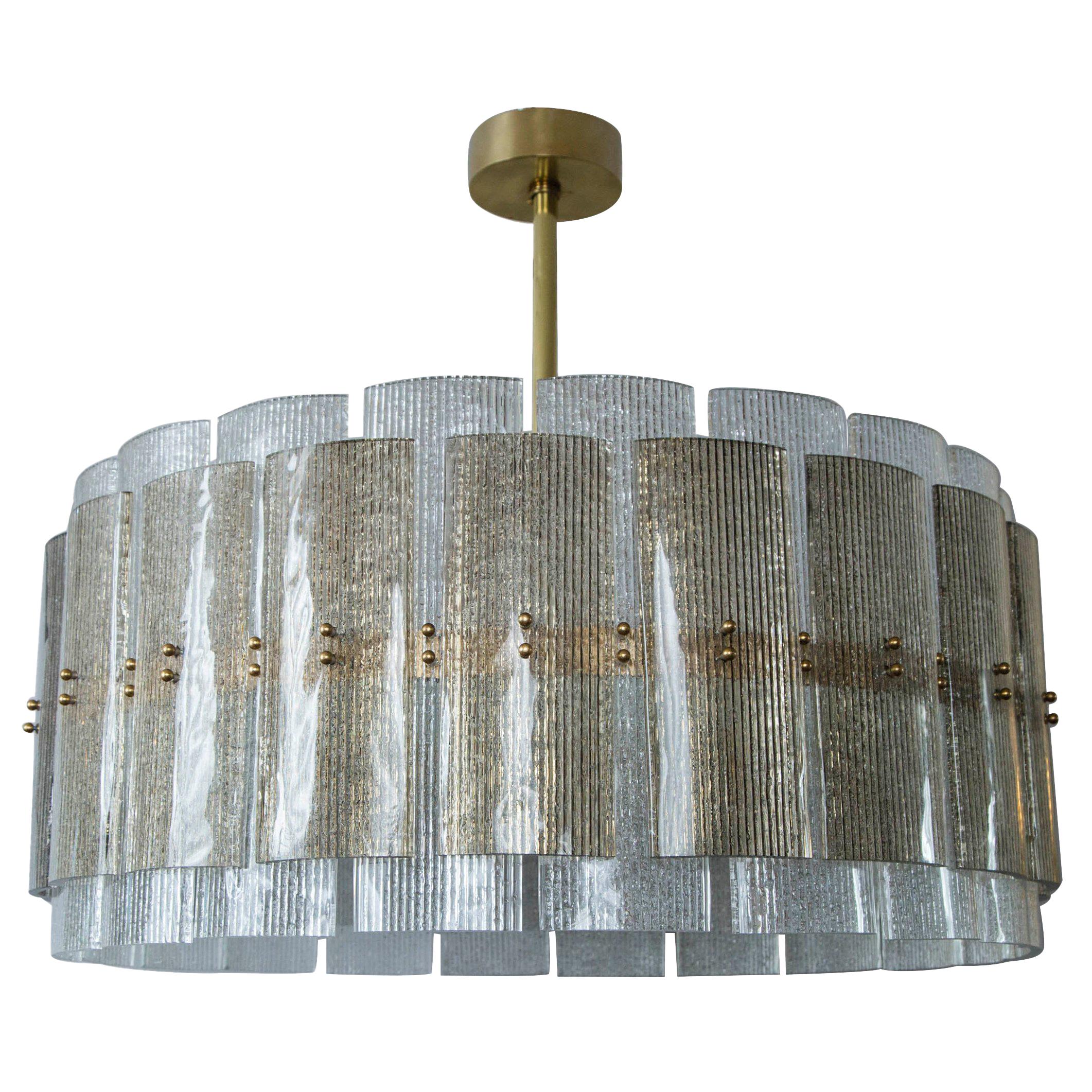 Large Glass Blown Drum Chandelier in Taupe