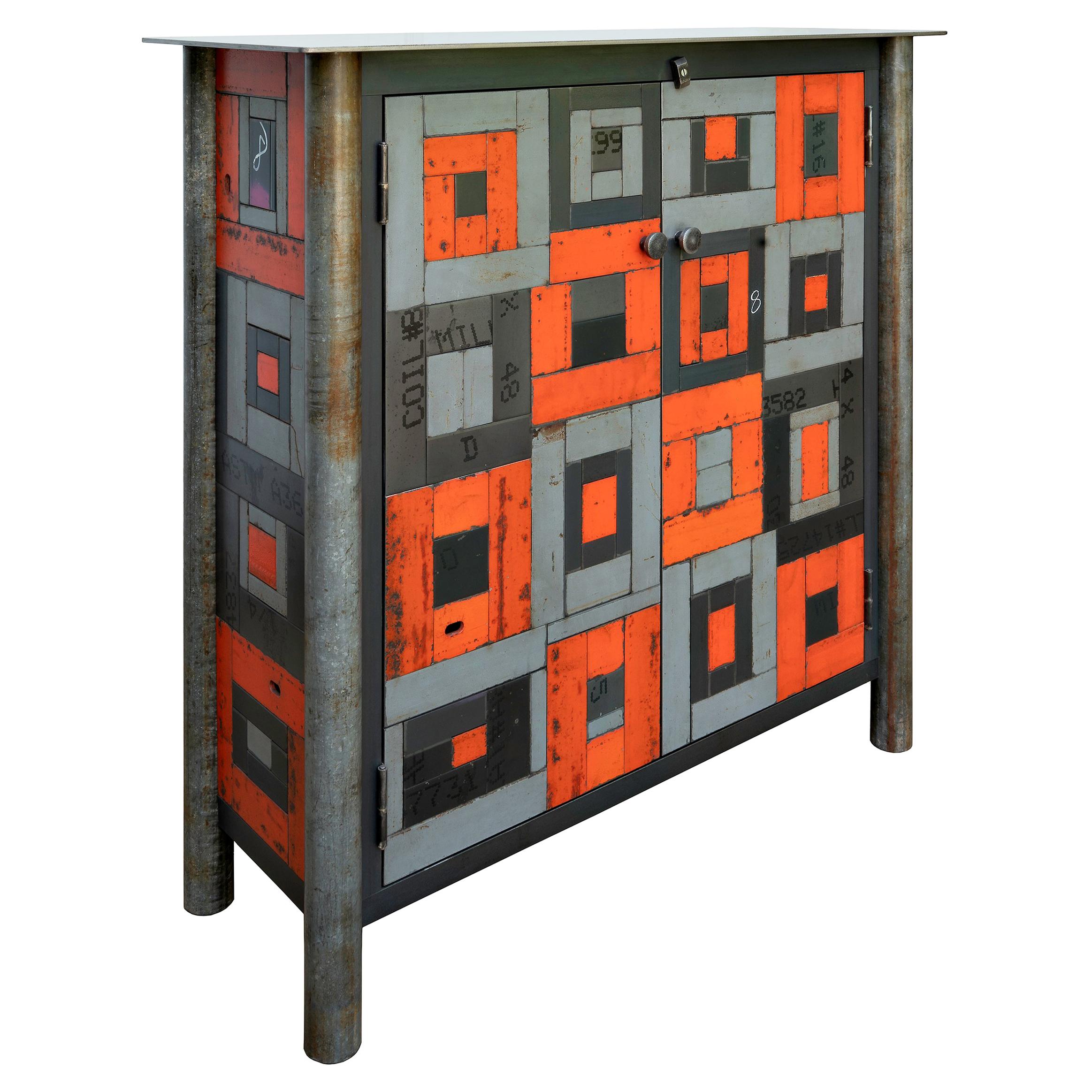 Two Door Housetop Gee's Bend Quilt Cupboard - Functional Art Steel Furniture 