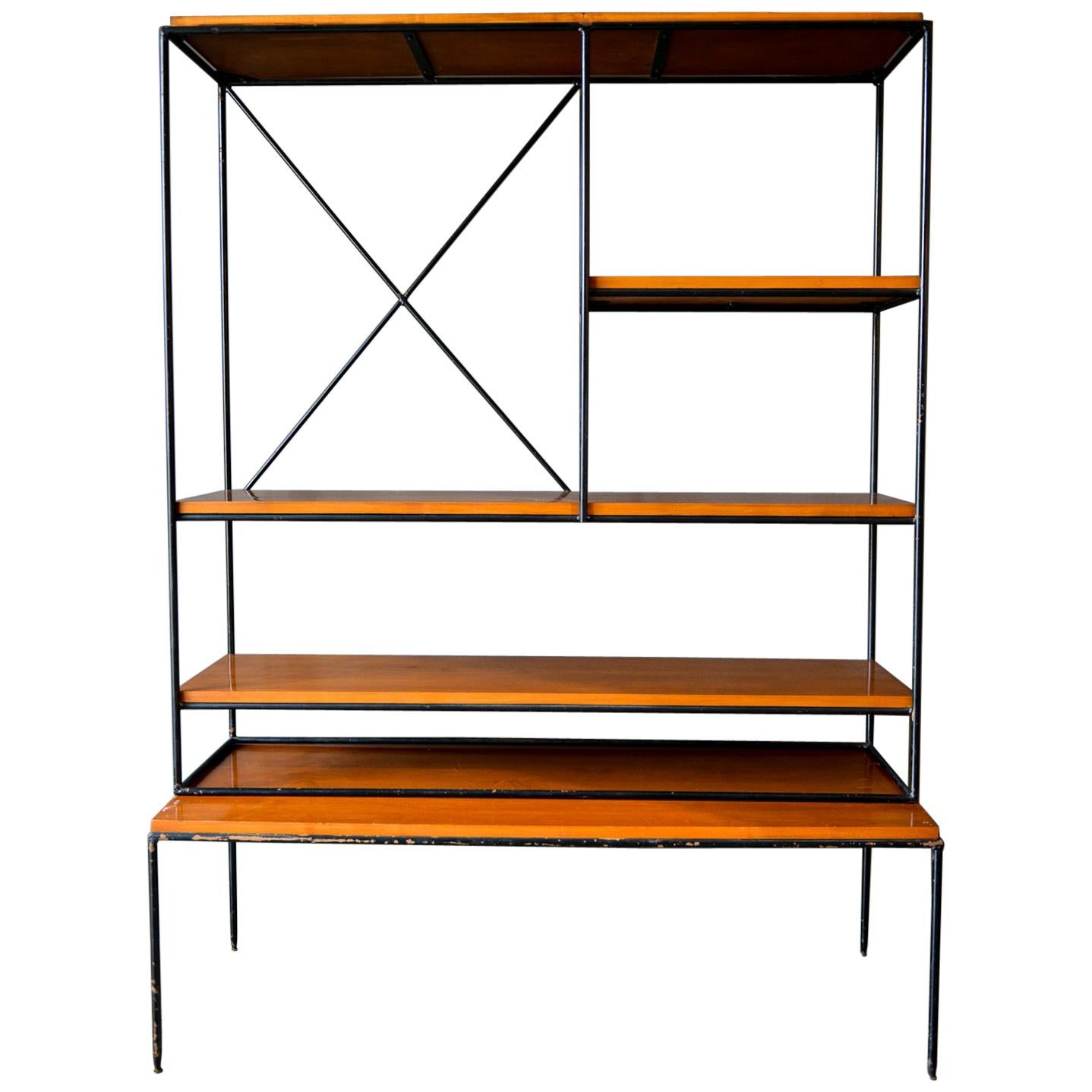 Paul McCobb Planner Group Iron and Maple Shelving Unit or Room Divider
