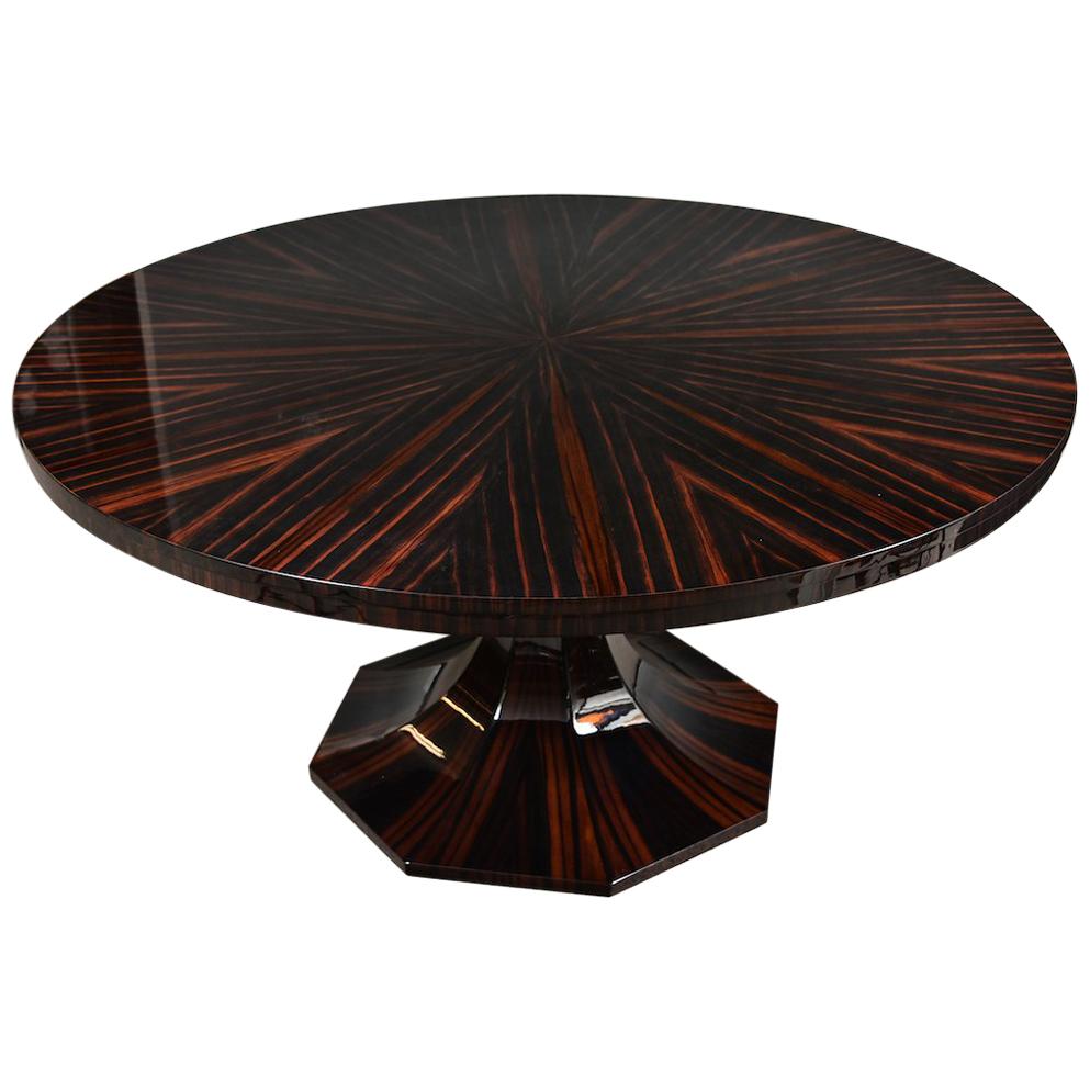 Art Deco Style French Round Dining Room Table in Macassar