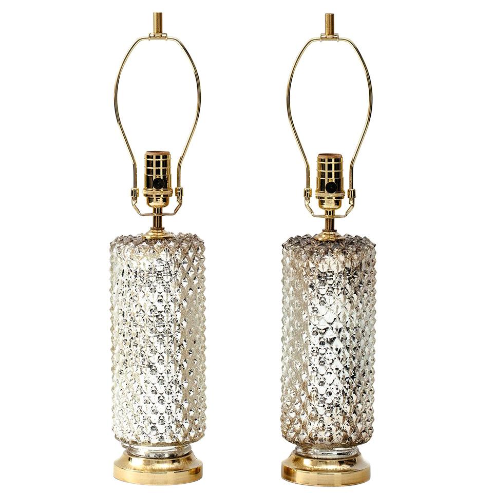 1970s Mercury Glass Honeycomb Cylinder Lamps