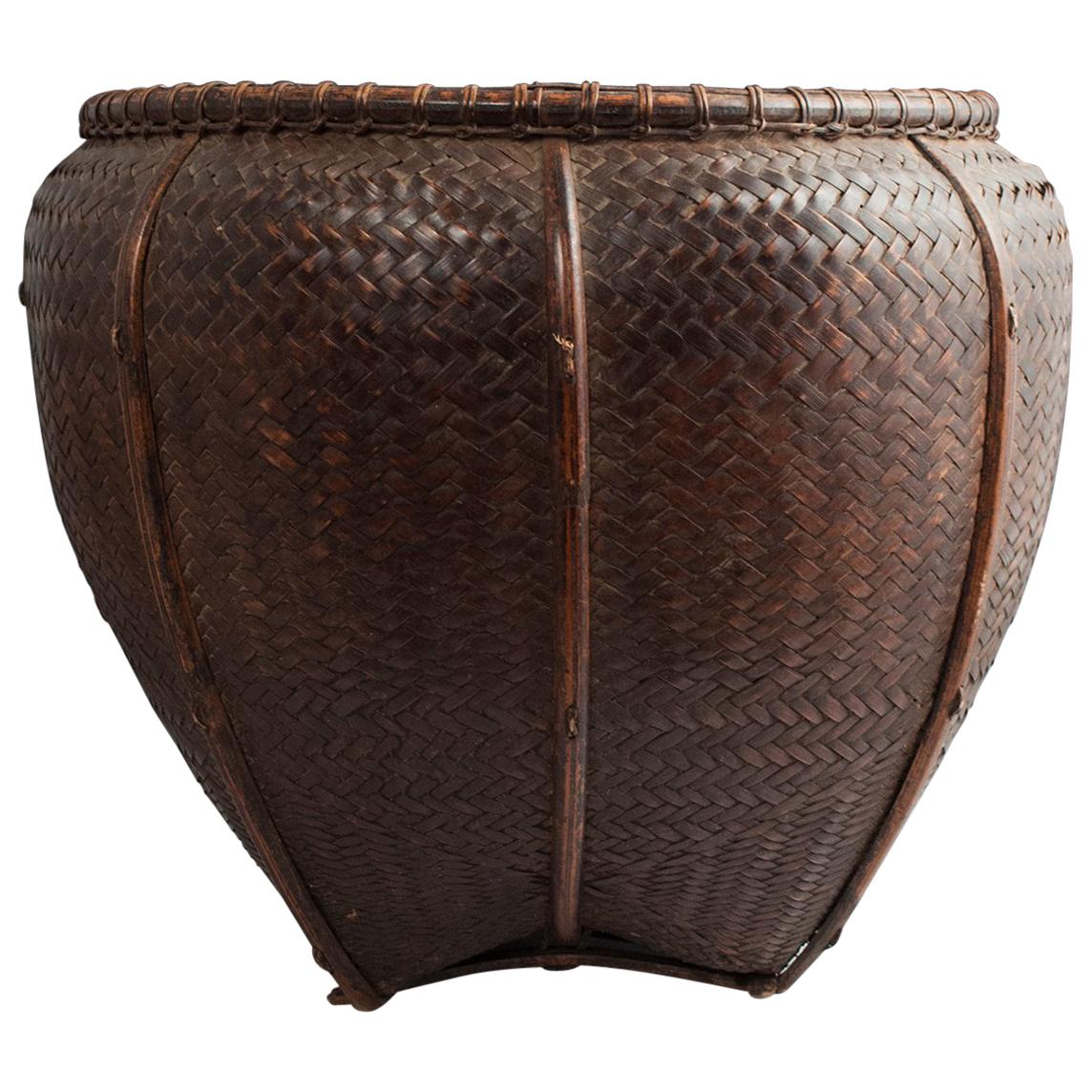 Early to Mid-20th Century Tribal Bamboo Collecting Basket, Attapeu Area, Laos