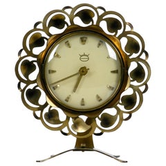 Vintage Beautiful Mid-Century Modern Brass Table Clock Battery Operated