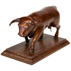 Antique Spanish Bronze Sculpture of a Charging Bull