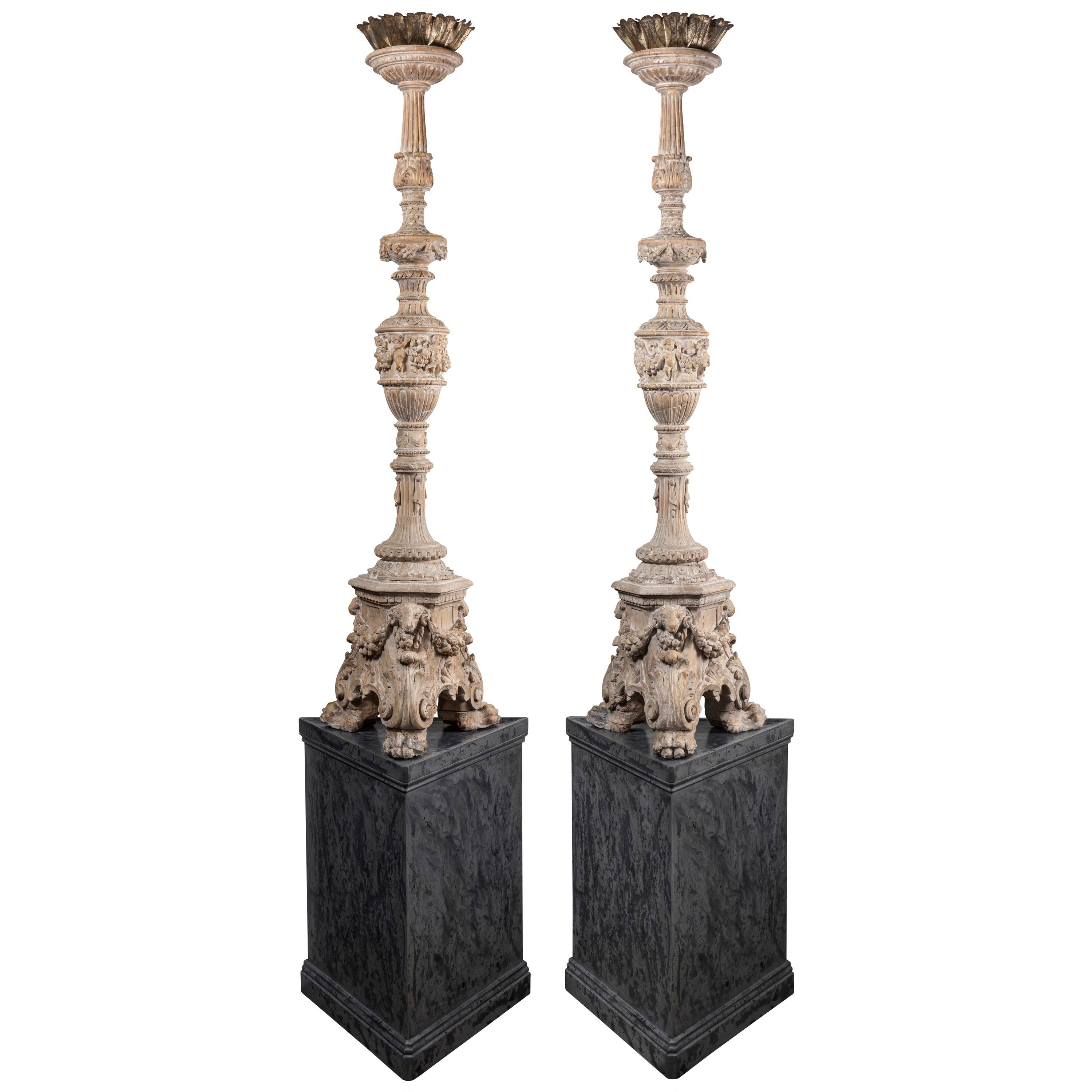 A Pair of 17th Century Renaissance Style Italian Floor Candelabra