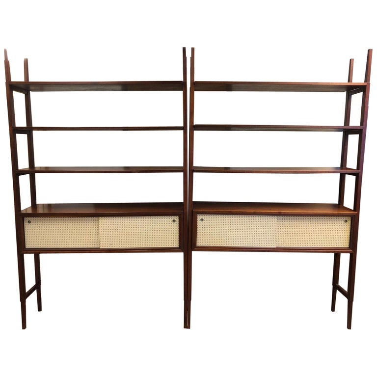 Pair of Walnut MidCentury Modern Wall Units Room Dividers For Sale at 1stdibs