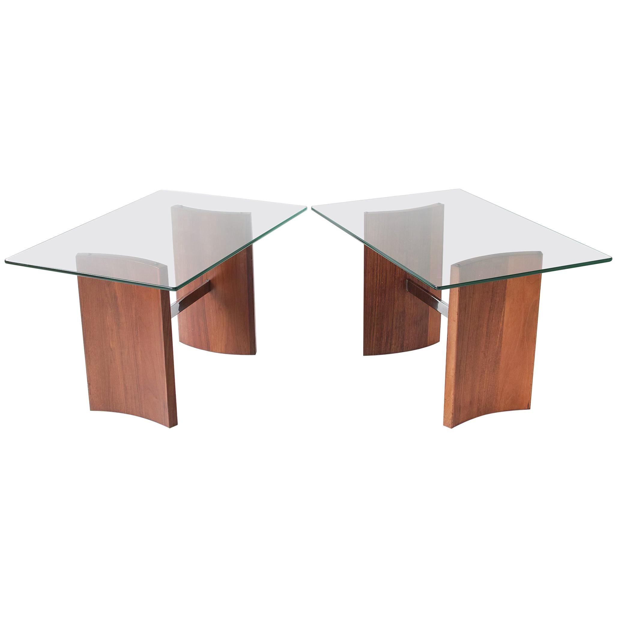 Vladimir Kagan Walnut and Glass End Tables For Sale