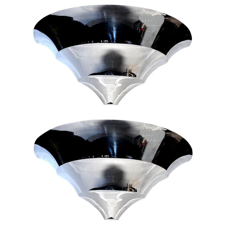 Huge Matching Pair of English Chrome Art Deco Wall Light Sconces at 1stDibs