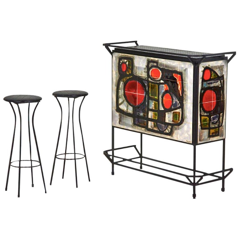 Midcentury Dry Bar Signed J. Belarti For Sale at 1stDibs