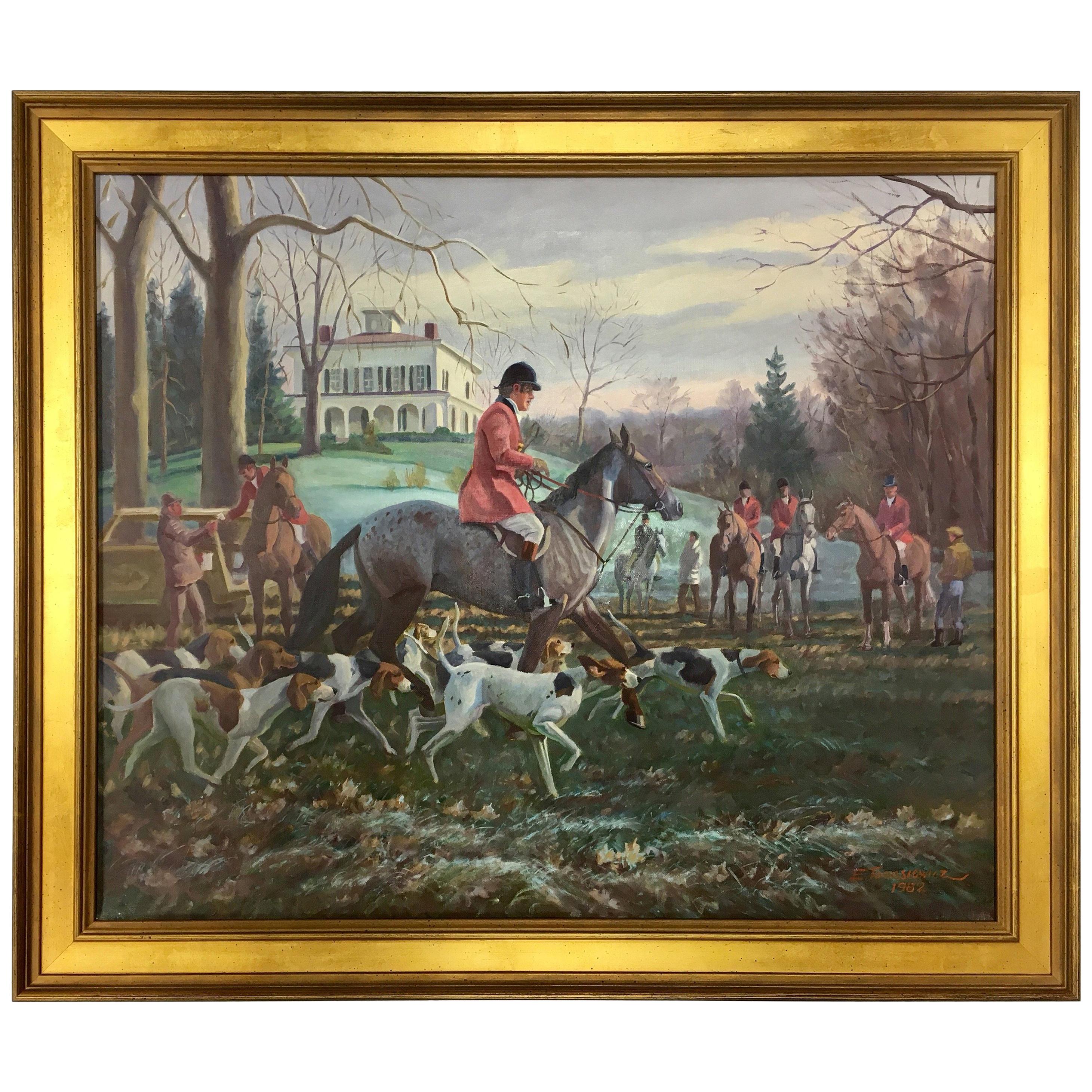 Original Signed Edward Tomasiewicz Oil Painting Fox Hunt