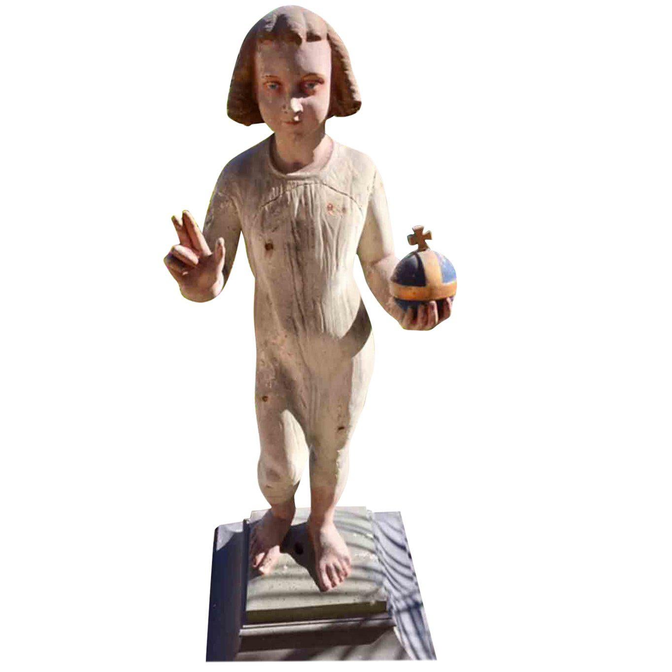 Carved and Polychrome Figure of the Young Christ, Bruges, 19th Century For Sale