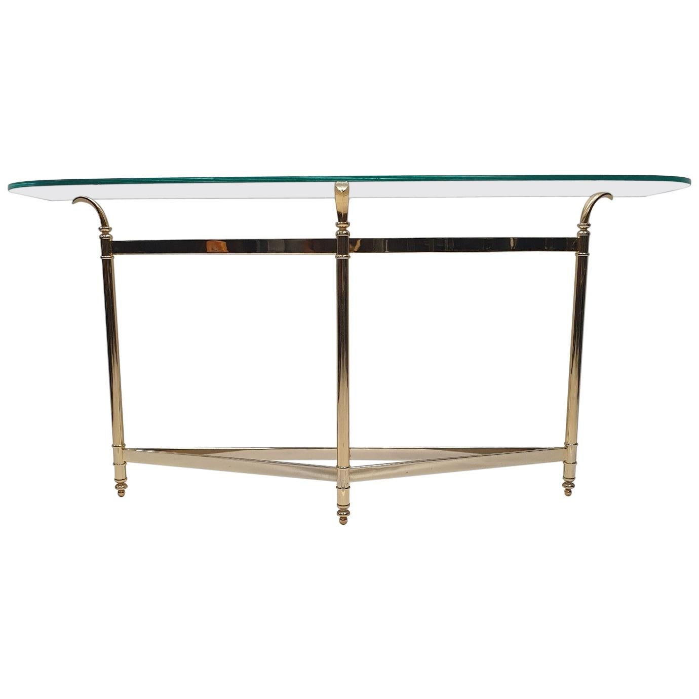 Elegant Brass and Faceted Glass Console Table, 1990s For Sale