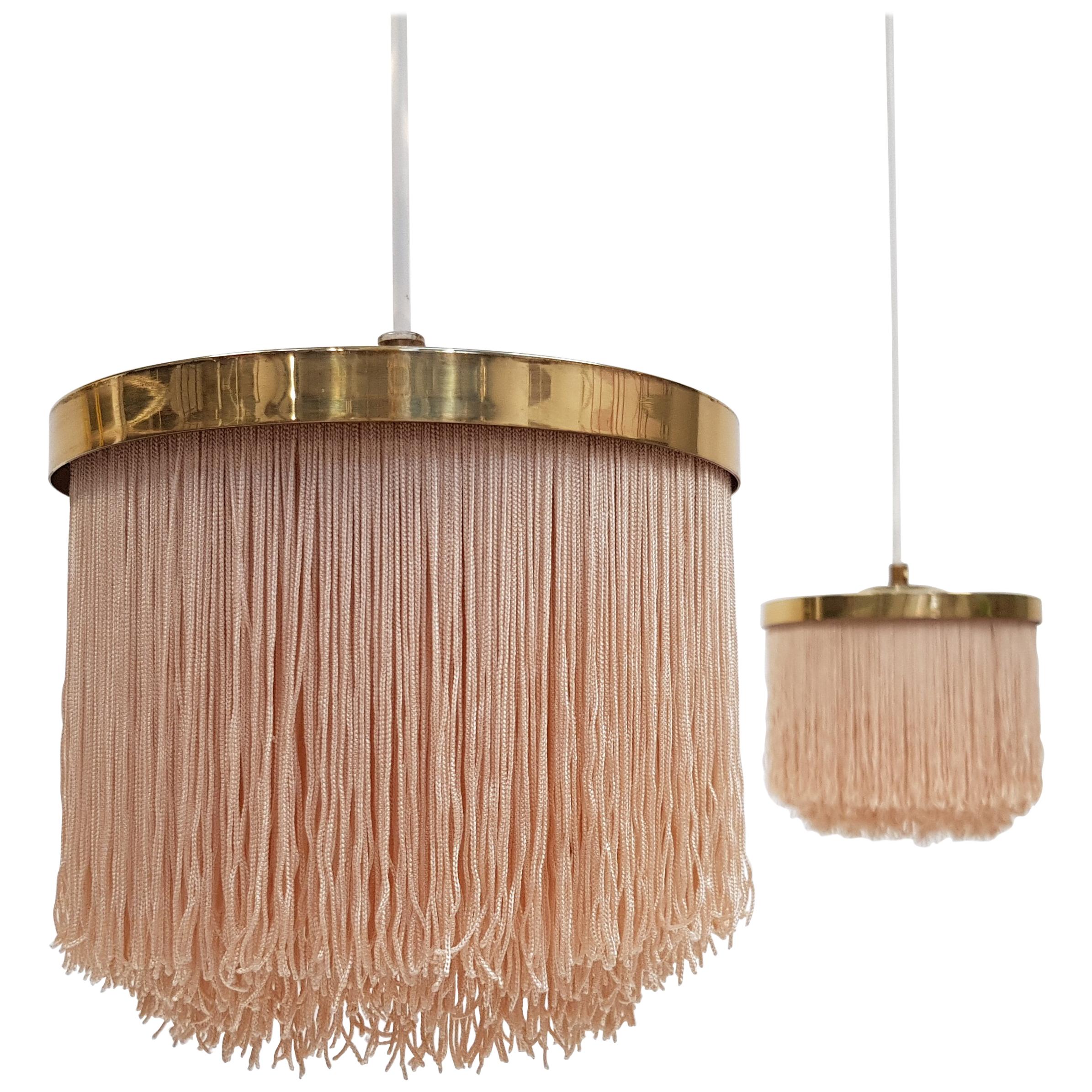 Pair of Hans-Agne Jakobsson for Markaryd Brass and Taupe Silk 'Fringe' Pendants