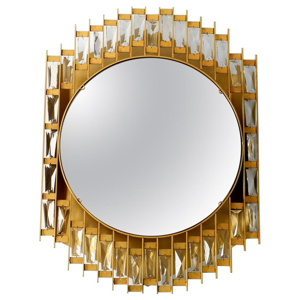 1960s Golden Brutalist Design Wall Backlit Mirror by Hillebrand Made of Metal