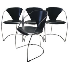 Minimalistic Chrome Dining Chairs by Arrben Italy, 1980s, Set of 4