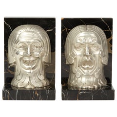 Pair of French Art Deco Comedy and Tragedy Bookend, circa 1930