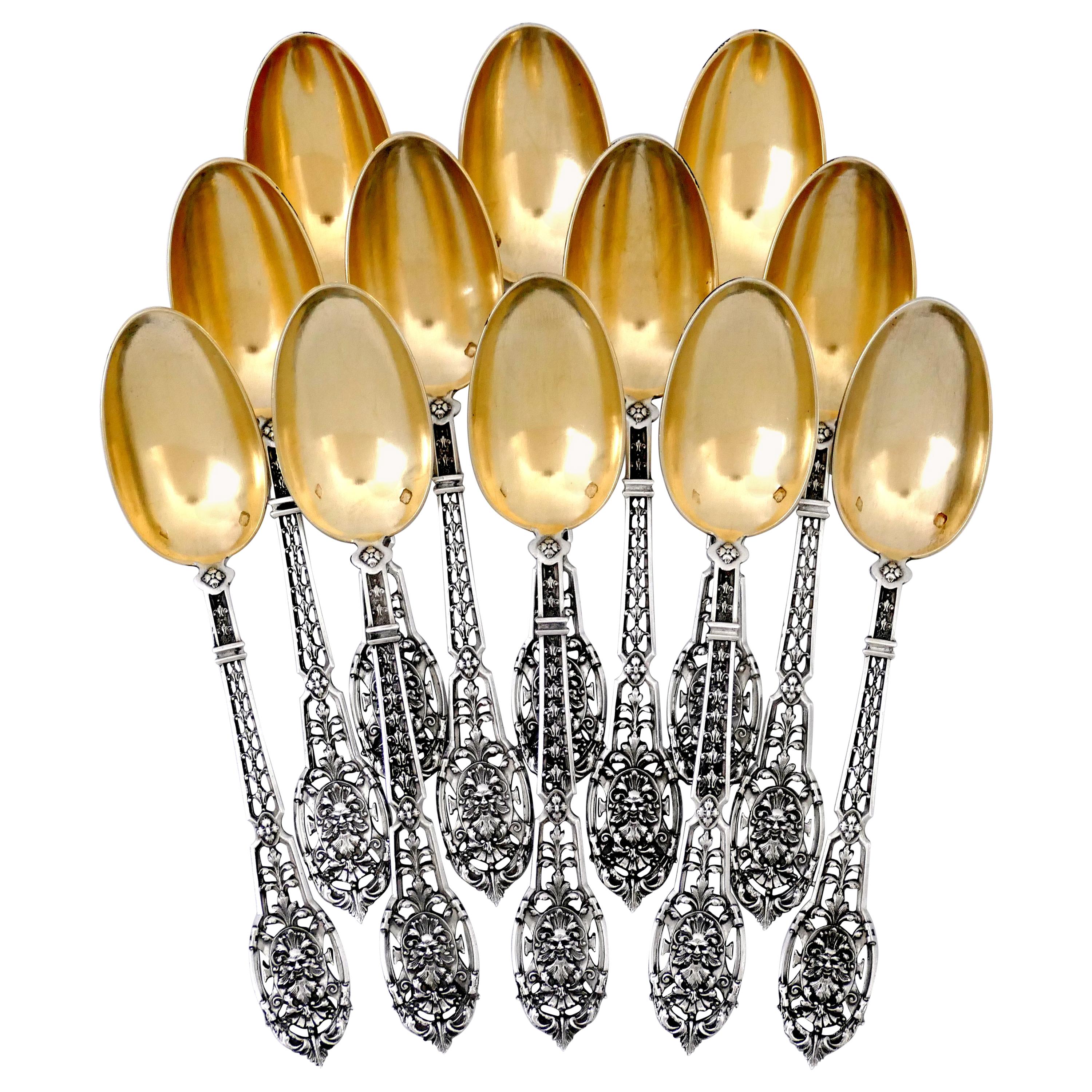 Puiforcat Masterpiece French Sterling Silver Tea, Coffee Spoons Set, Mascaron For Sale