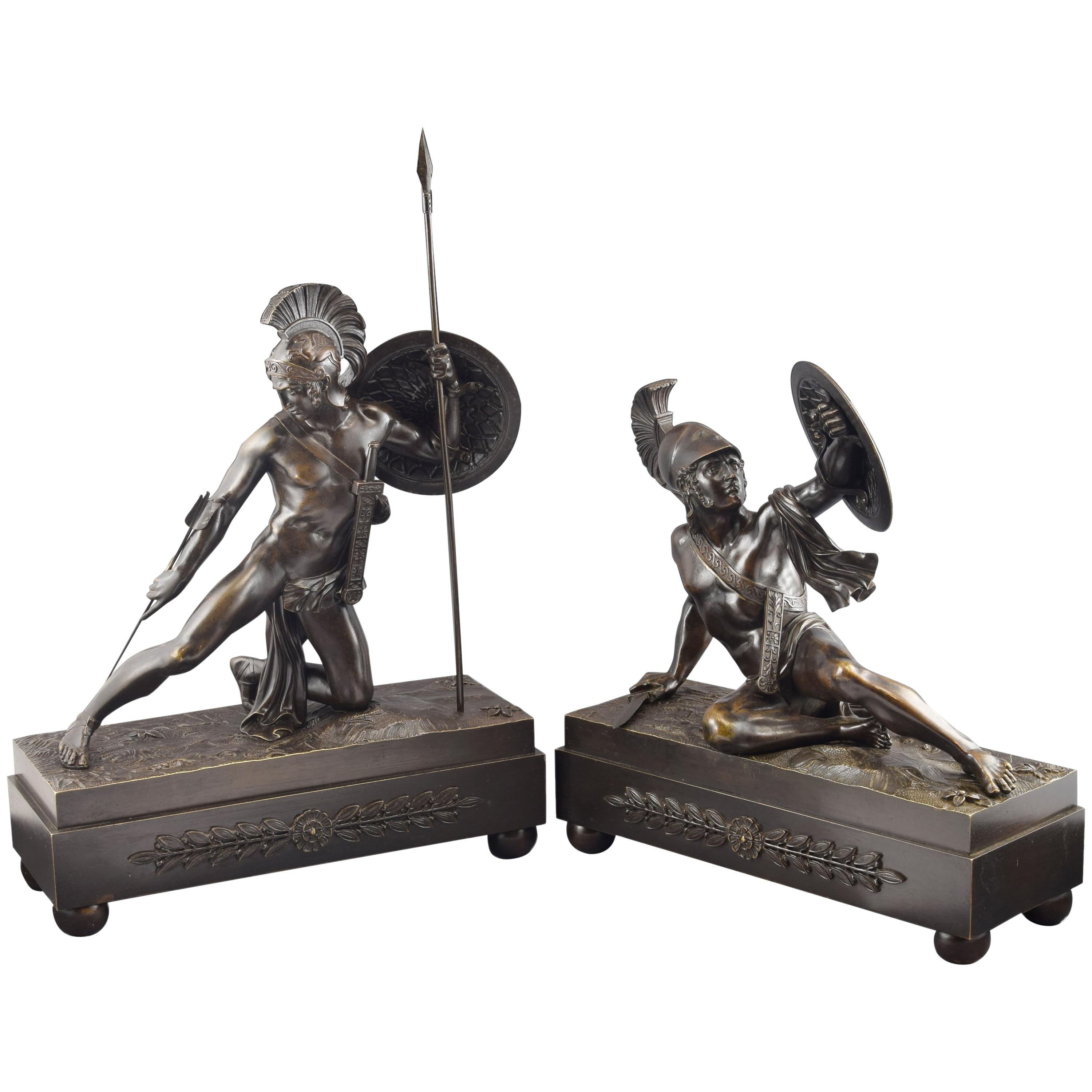 "Achilles und Hektor" Paar Bronzeskulpturen:: Frankreich:: 19