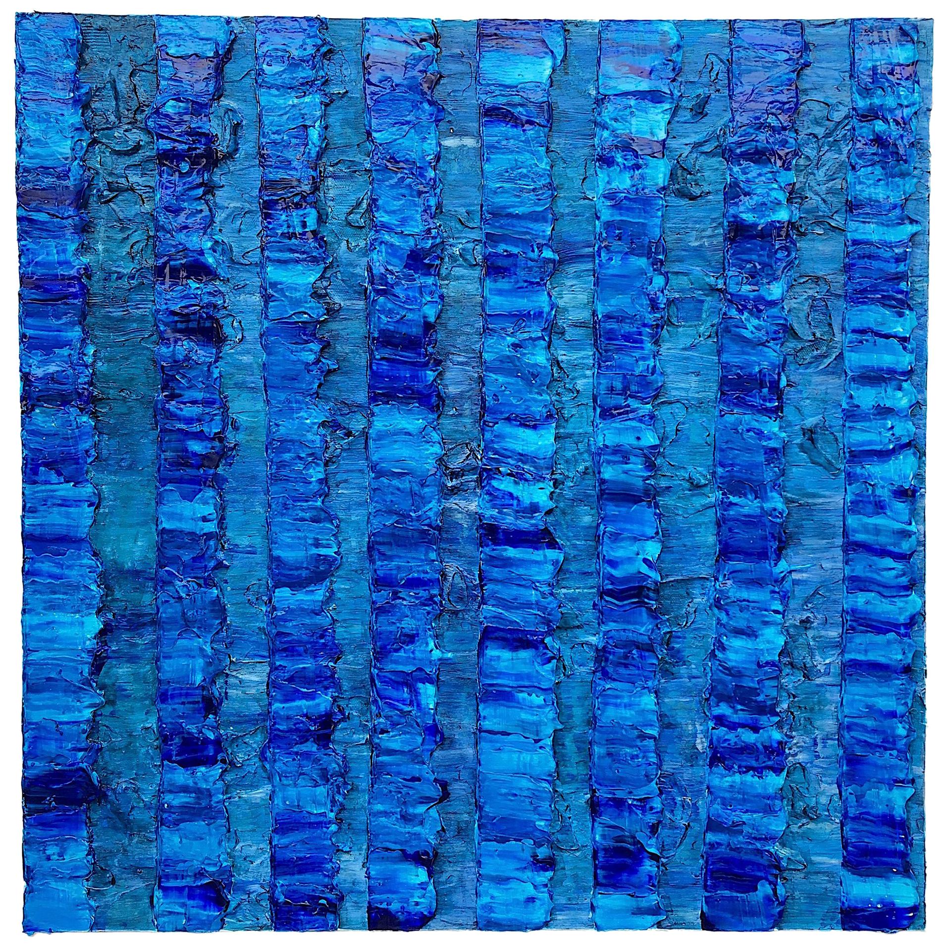 Painting Marina 9 by Liora Textured Square Blue Abstract Canvas Contemporary  For Sale