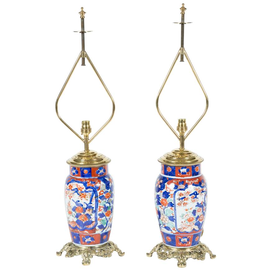 Imari Style Porcelain Vases Converted to Table Lamps For Sale
